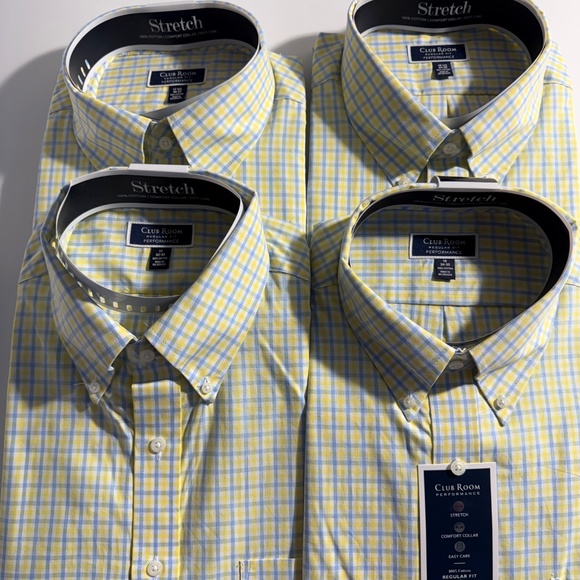 Club Room Men's Regular-Fit Gingham Cotton Dress Shirt Yellow Blue New pick size - Picture 3 of 8